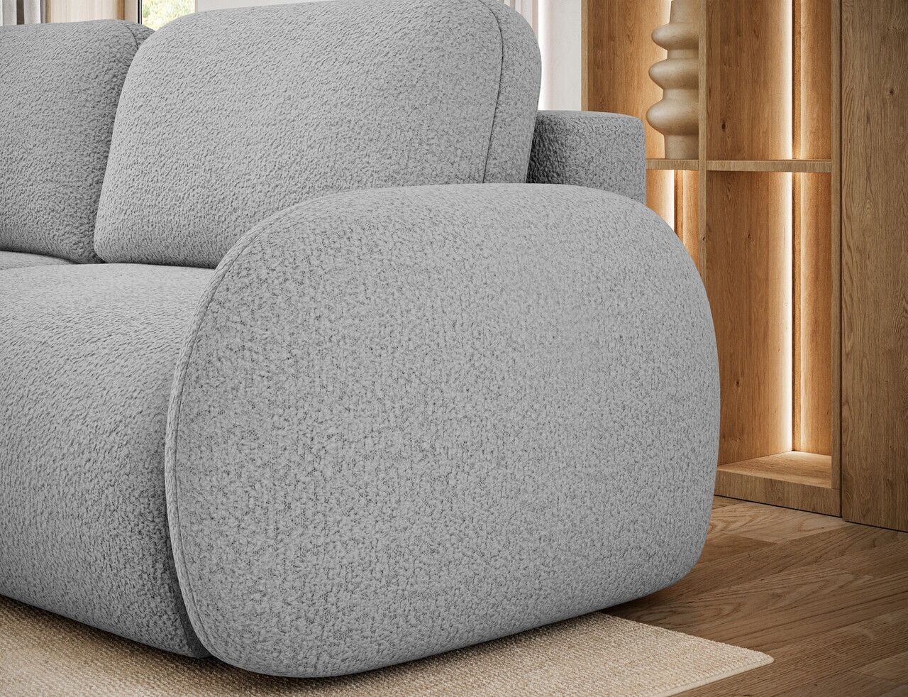 Canapea extensibila 3 locuri ELTAP, Avuela, 250x105x94 cm, lemn/tesatura boucle, gri — imaginea 9