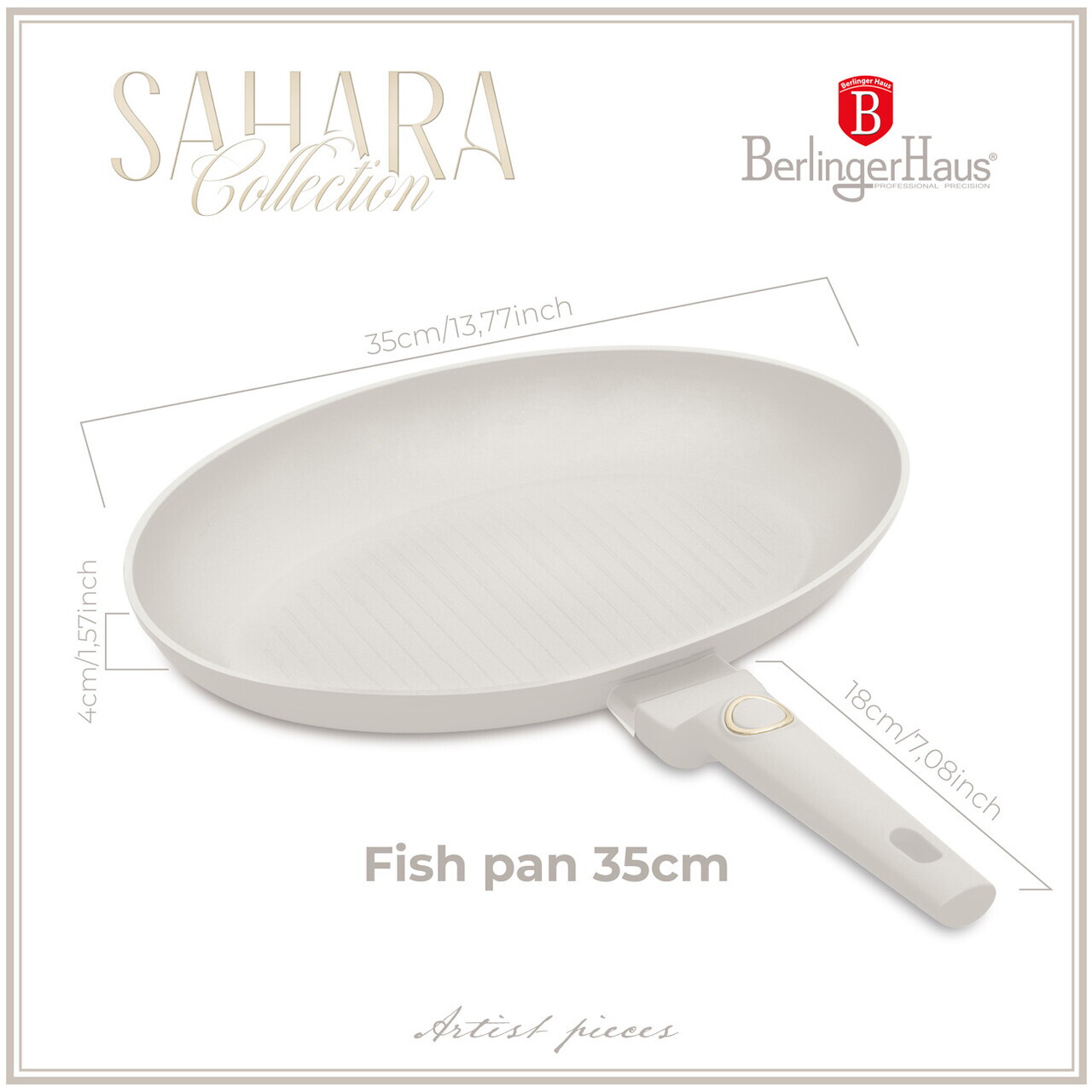 Tigaie pentru peste Berlinger Haus, Sahara, 35 cm, aluminiu forjat, crem mat - imagine 6