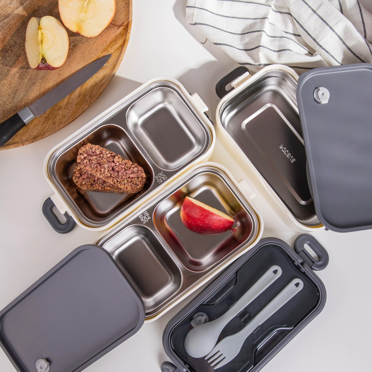 Cutie pentru pranz B2 Mesa, Homla, 2 L, plastic/inox/silicon, bej/gri - imagine 9