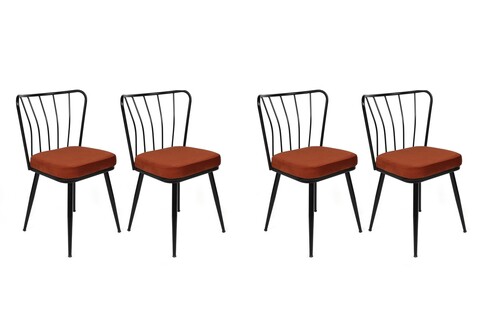 Set scaune 4 piese, Nmobb, Yıldız-945 V4, Metal, Tigla Roșu/Negru