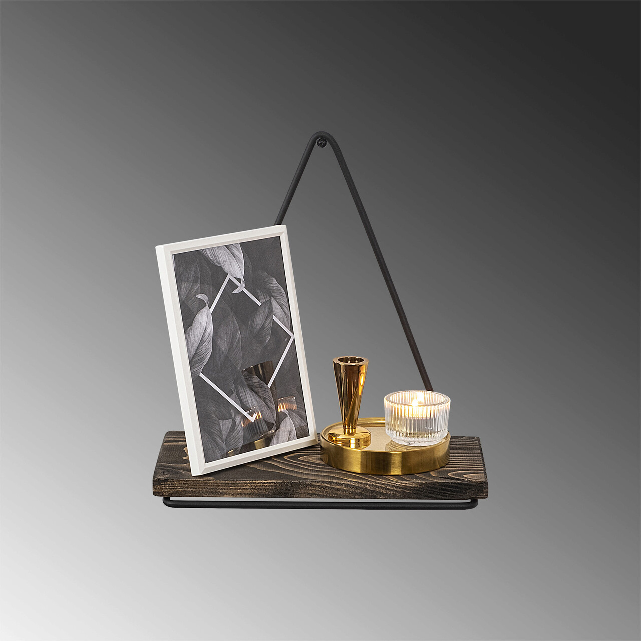 Raft de perete, Hanah Home, Begonia, 27x28x15 cm, Negru / Nuc Inchis - view 5