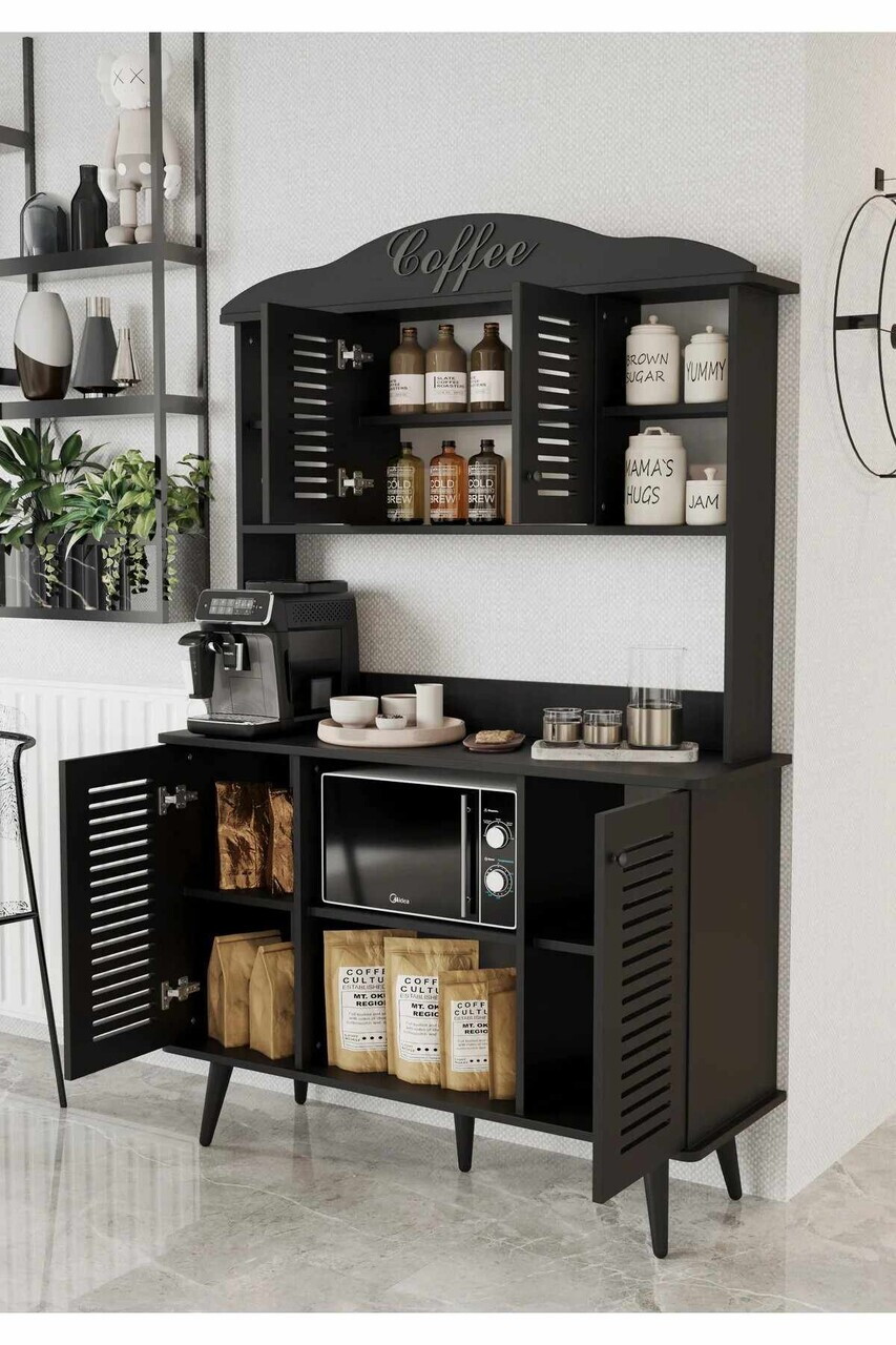 Dulap de bar pentru cafea, Hanah Home, Avior 120, 120x170x40 cm, MDF, Negru - view 3