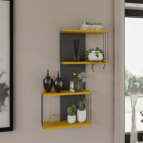 Raft de perete, kalune design, destan, 65x96x19 cm, galben