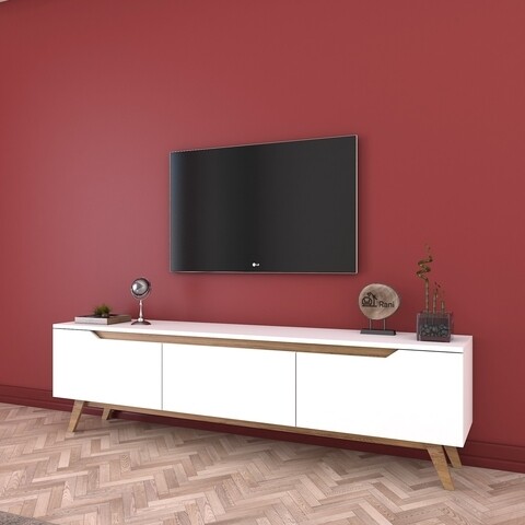 Comoda TV D1 - 391, Wren, 180 x 35 x 48.6 cm, white/walnut