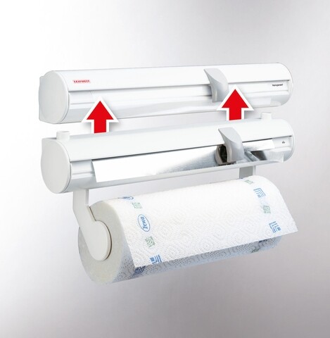 Suport pentru prosoape de bucatarie/folie aluminiu/folie plastic, Leifheit, Rolly Mobil, cu montare pe perete, inox/plastic