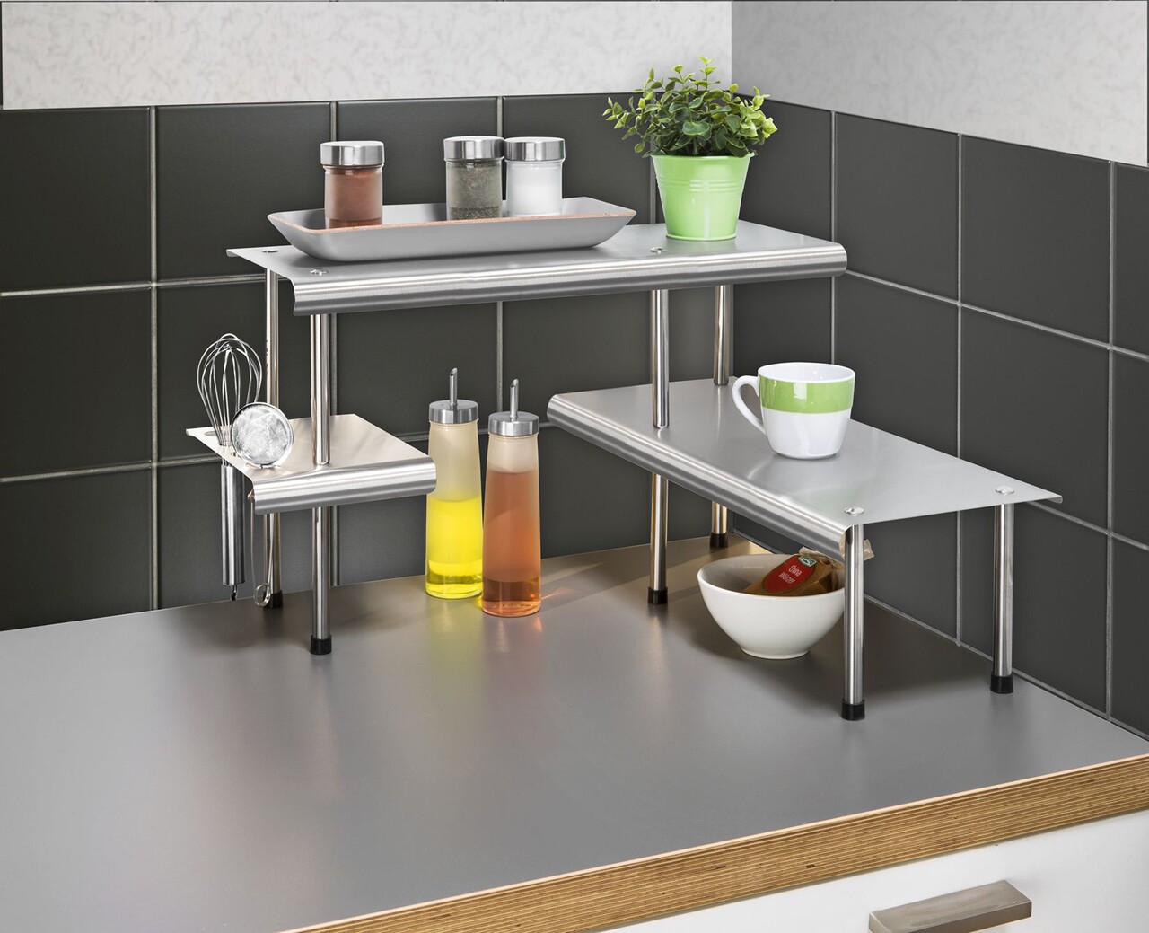 Raft de colt pentru dulap, Maximex, Massivo Trio, 50 x 31 x 50 cm, inox