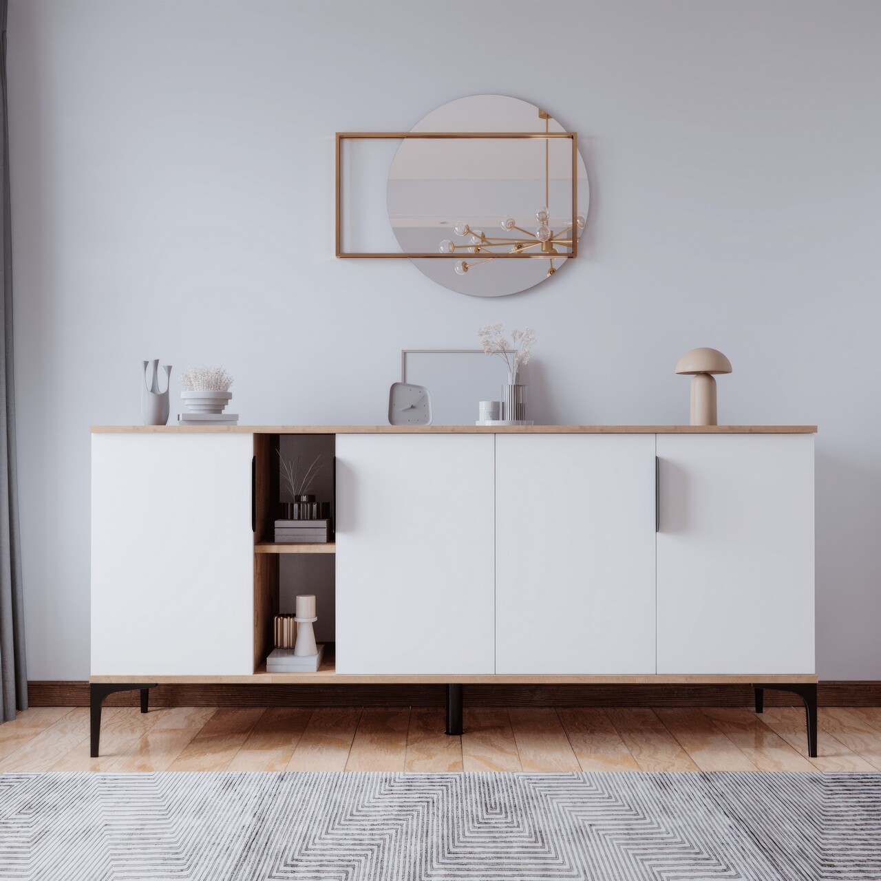 Consola, Qualex, Tarz, 180x79x40 cm, PAL, Stejar / Alb - 1 | YEO