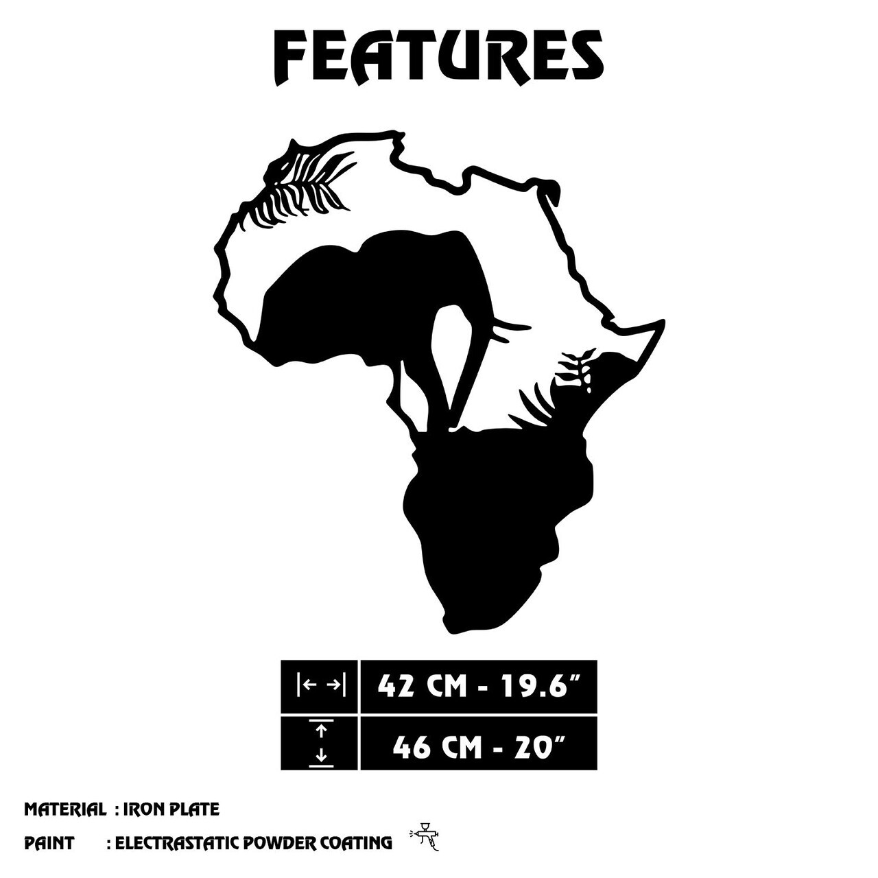 Decoratiune de perete, African, Metal, Grosime: 1,2 mm, Negru — imaginea 6