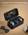 Cutie de voiaj pentru ceasuri Ronne Travel, Songmics, 20x11x9 cm, 3 compartimente, piele ecologica/metal, negru