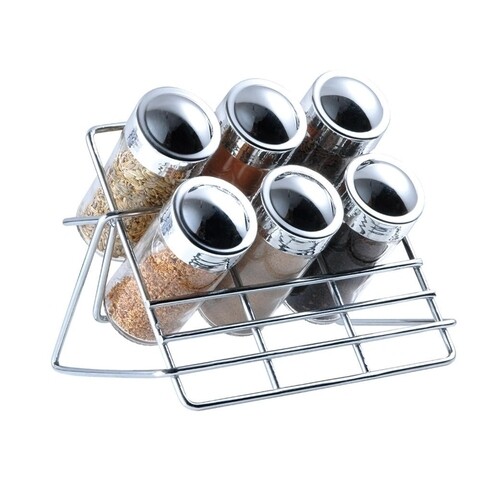 Set 6 recipiente pentru condimente + suport, blaumann, sticla/metal cromat