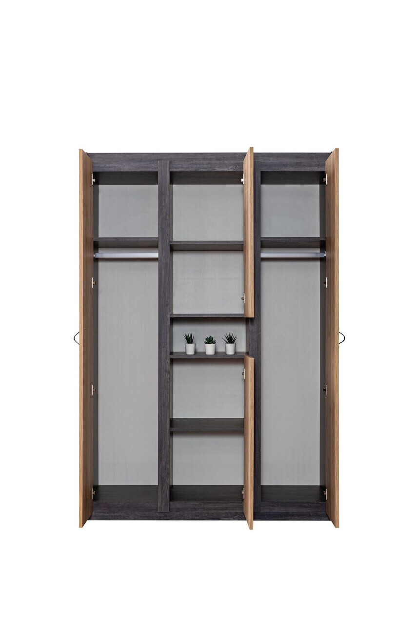 Dulap pentru haine, Hanah Home, Aktif, 132x195x53 cm, PAL, Antracit/Maro - view 4