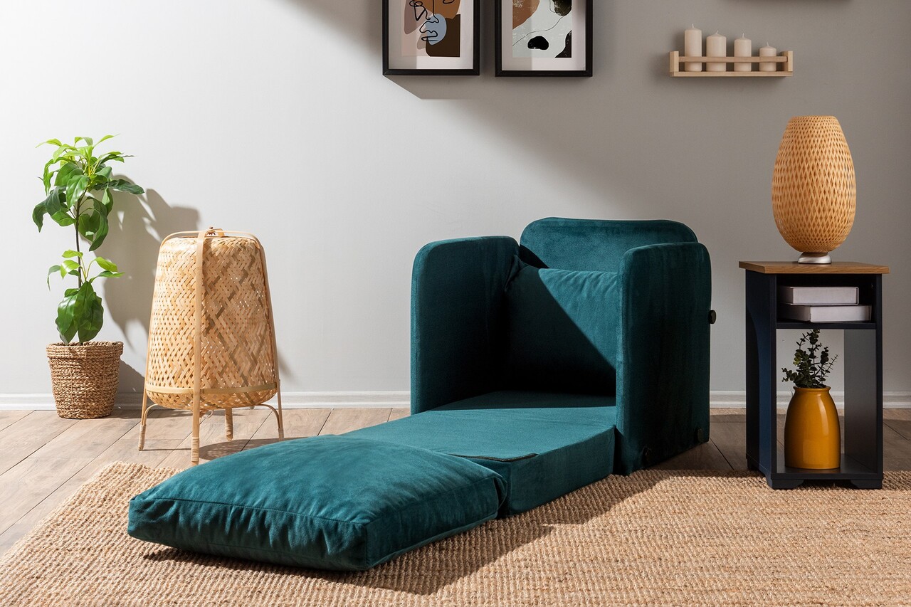 Canapea extensibilă cu 1 loc, Futon, 859FTN2878, Metal , Verde petrol - 2 | YEO