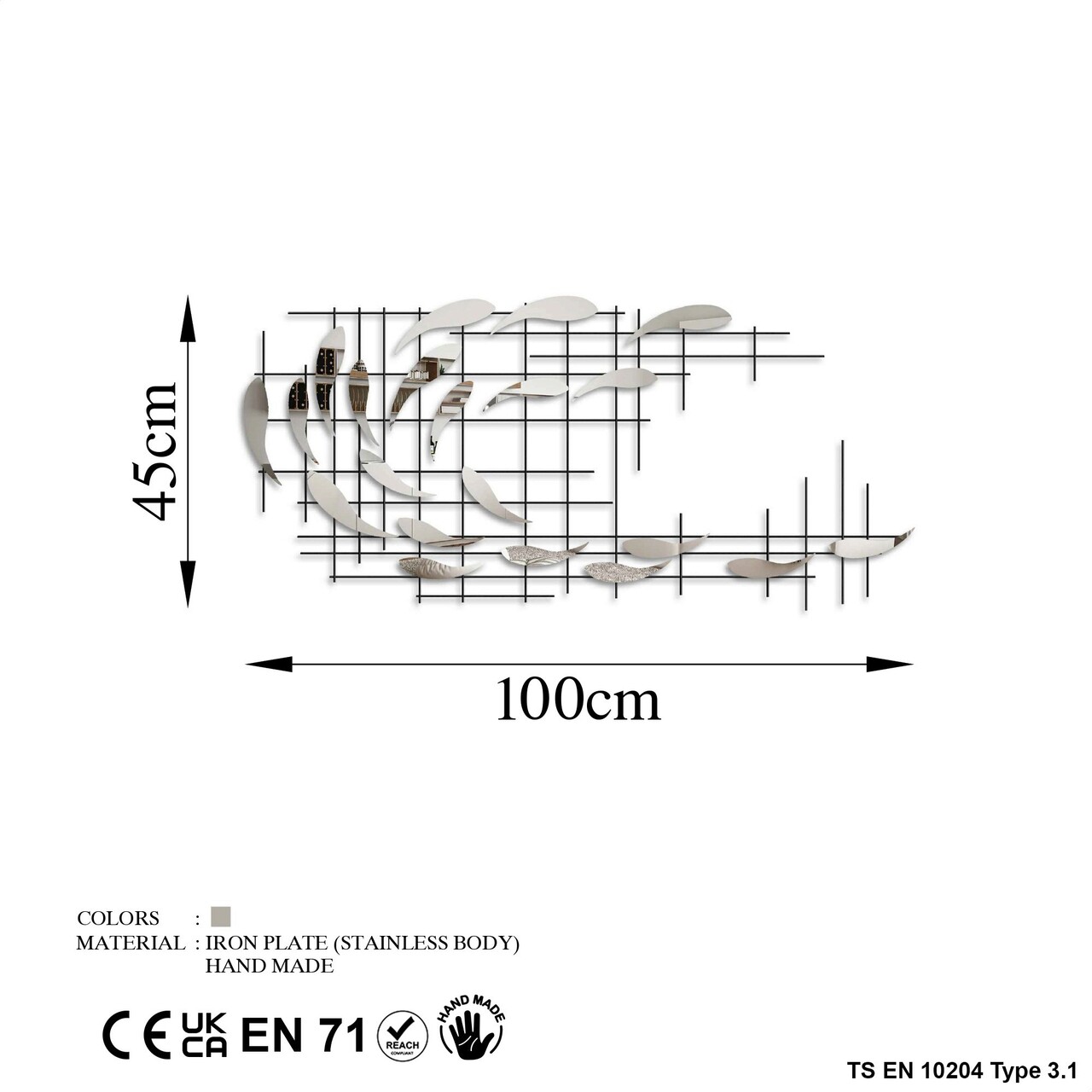 Decoratiune de perete, Sheen, Metal, Latime: 100 cm / Inaltime: 45 cm / Adancime: 4 cm, Multicolor