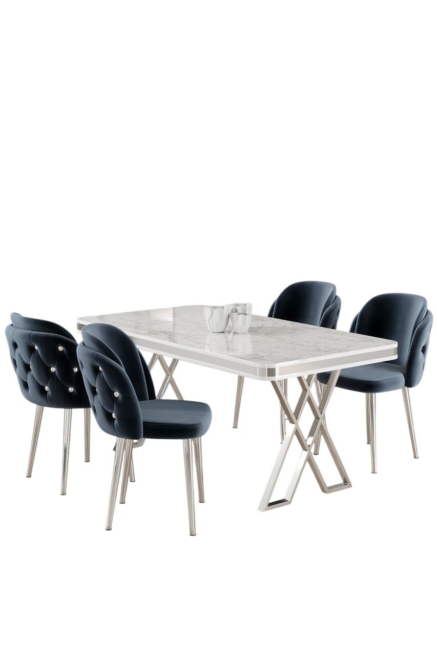 Set masă și scaune (5 bucăți), Hanah Home, Rigel, Alb / Crom / Antracit - view 2
