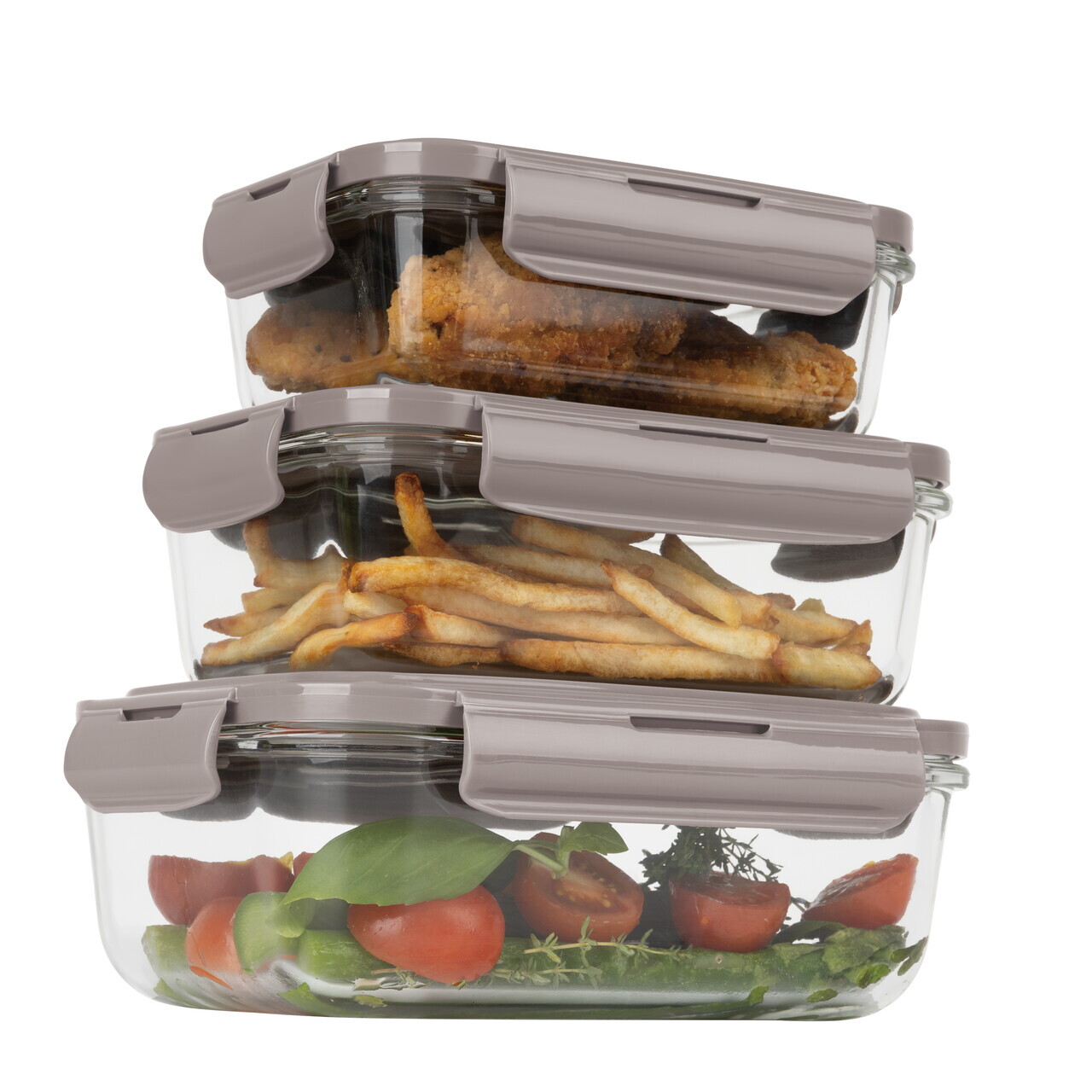 Set 3 caserole cu capac Berlinger Haus, Taupe, 570 ml / 840 ml / 1.18 L, sticla/plastic, taupe/transparent - imagine 3