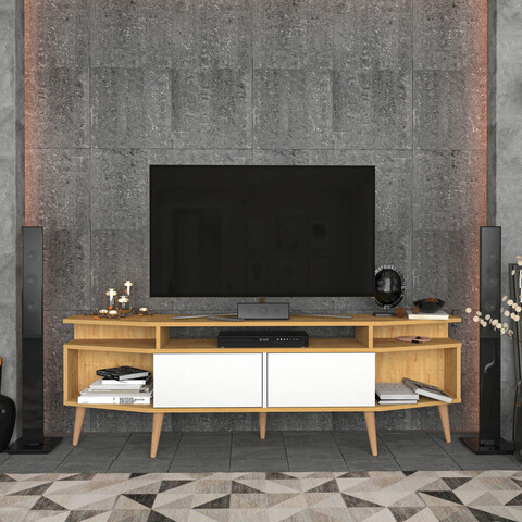 Comoda tv, retricy, dennis, 180x35x58.6 cm, pal, stejar / alb
