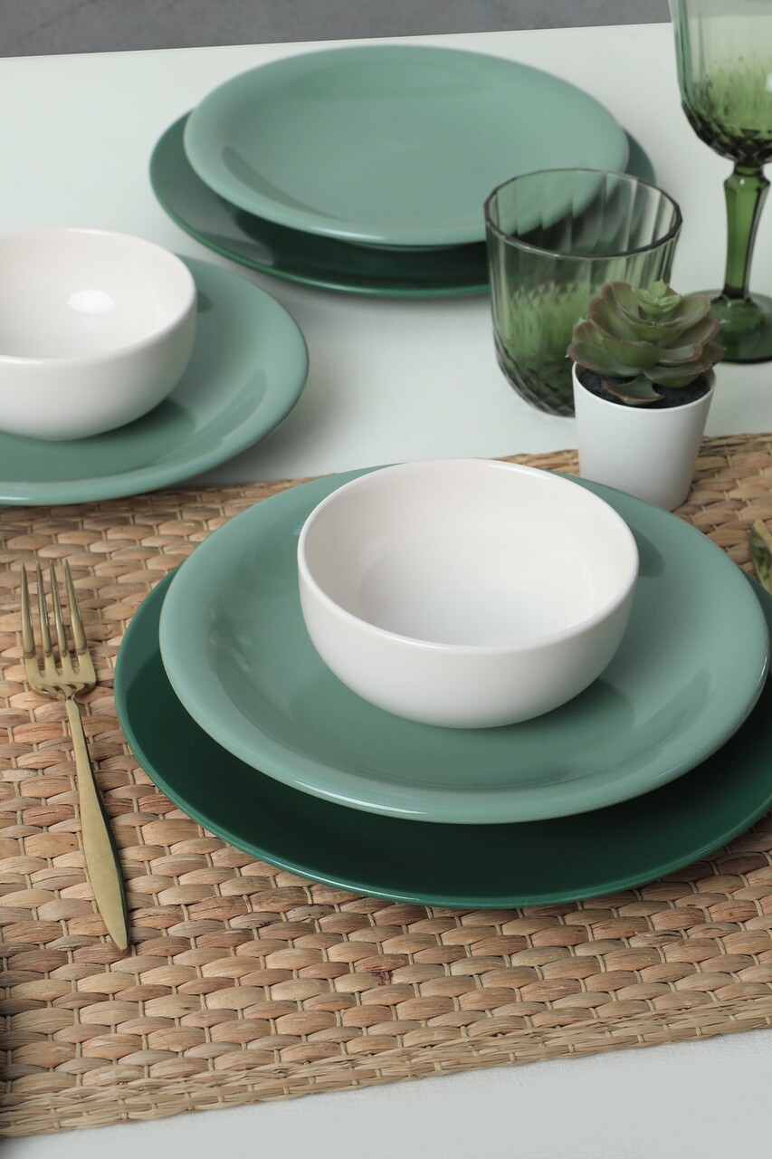 Set de cină din ceramică (18 piese), L'essentiel Maison, 275KRM1970, Antibacterian, Verde/Alb - view 2