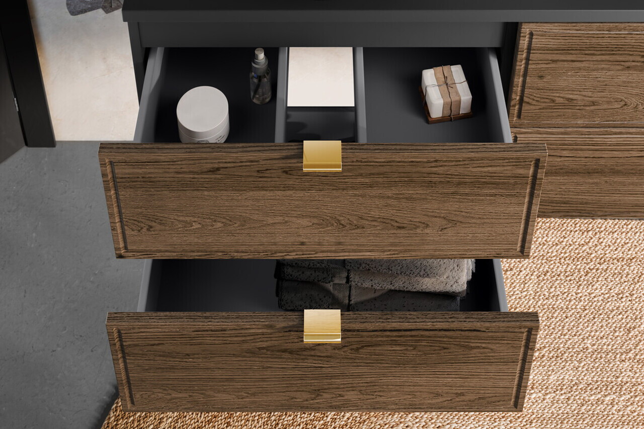 Set mobilier baie, dulap dublu si 2 lavoare, 120 cm, Talia Casella Black, Comad, MDF/PAL laminat, stejar casella/negru mat — imaginea 3