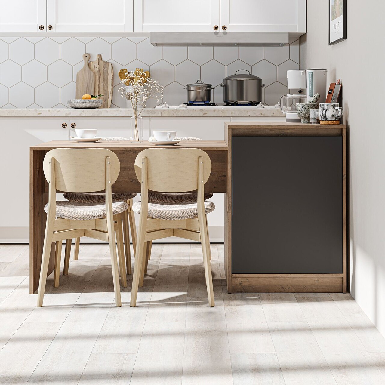 Masa de bucatarie, Hanah Home, 2787, 160x85x60 cm, PAL MELAMINAT, Pin Atlantic / Antracit — imaginea 2