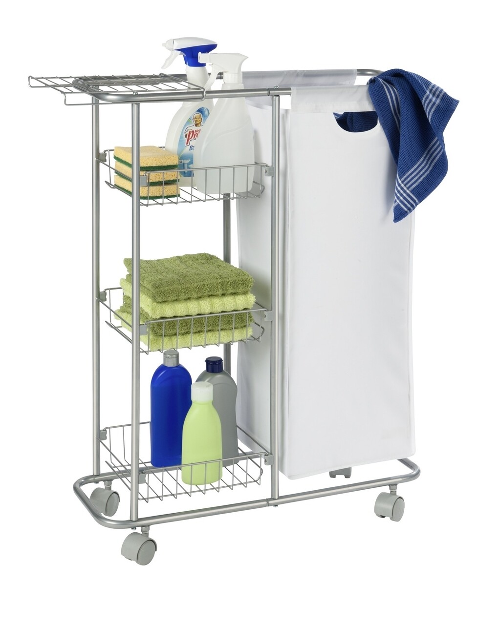 Carucior colector cu 3 rafturi si sac detasabil, Wenko, Slim, 20 x 80 x 58 cm, metal/poliester/polipropilena - 1 | YEO