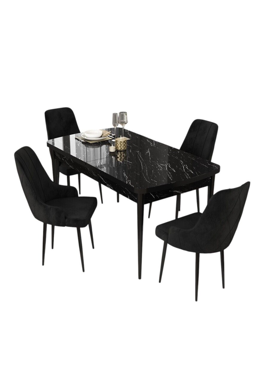Set masa extensibila si scaune (5 piese), Hanah Home, Eta, Model de marmură neagră / Negru — imaginea 2