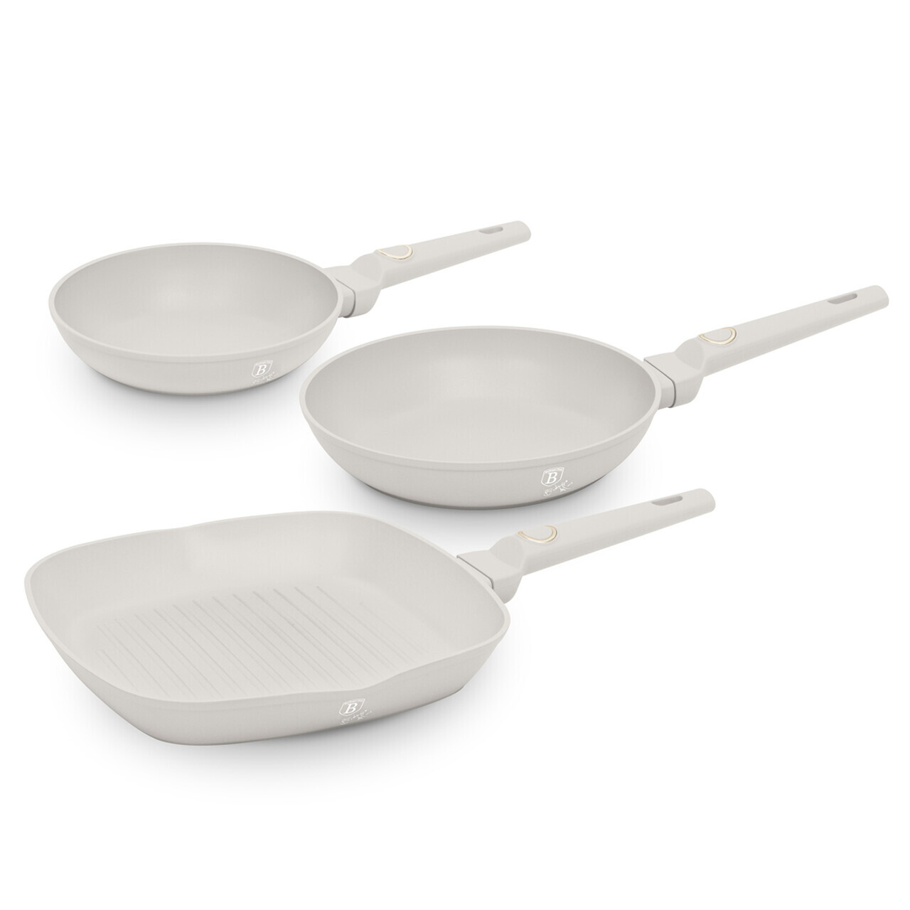 Set 3 tigai Berlinger Haus, Sahara, 20/24/28 cm, aluminiu forjat, crem mat - imagine 2