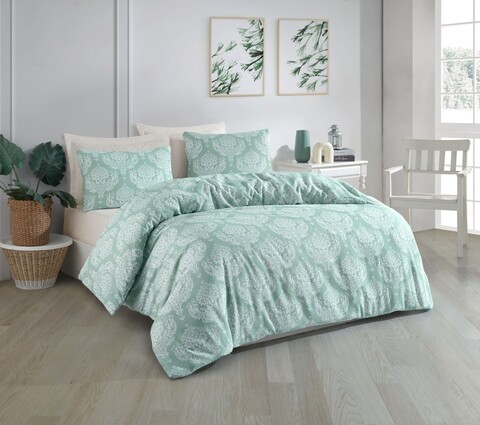 Lenjerie de pat dubla, Post - Water Green, Eponj Home, 65% bumbac/35% poliester