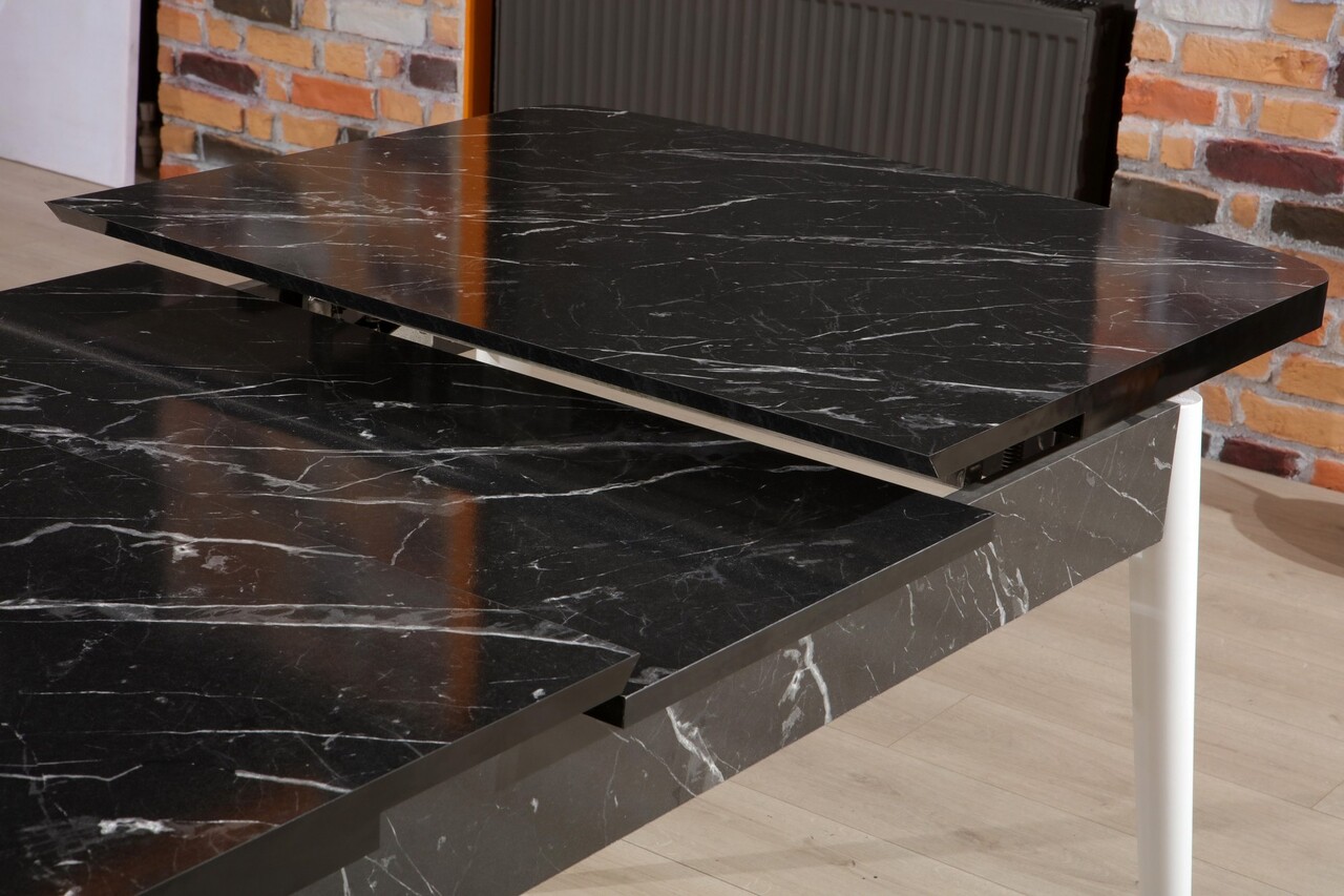 Masa de sufragerie extensibila, Beckley, Bendir, 132x79x76.5 cm, PAL, Alb/Negru - 1 | YEO