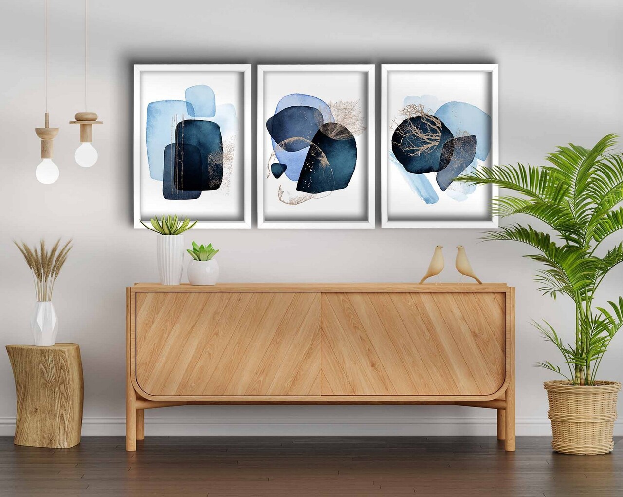 Set 3 tablouri decorative, 3P3853NISCT-006, Lemn, Bleumarin / Albastru / Nurcă / Alb - view 2
