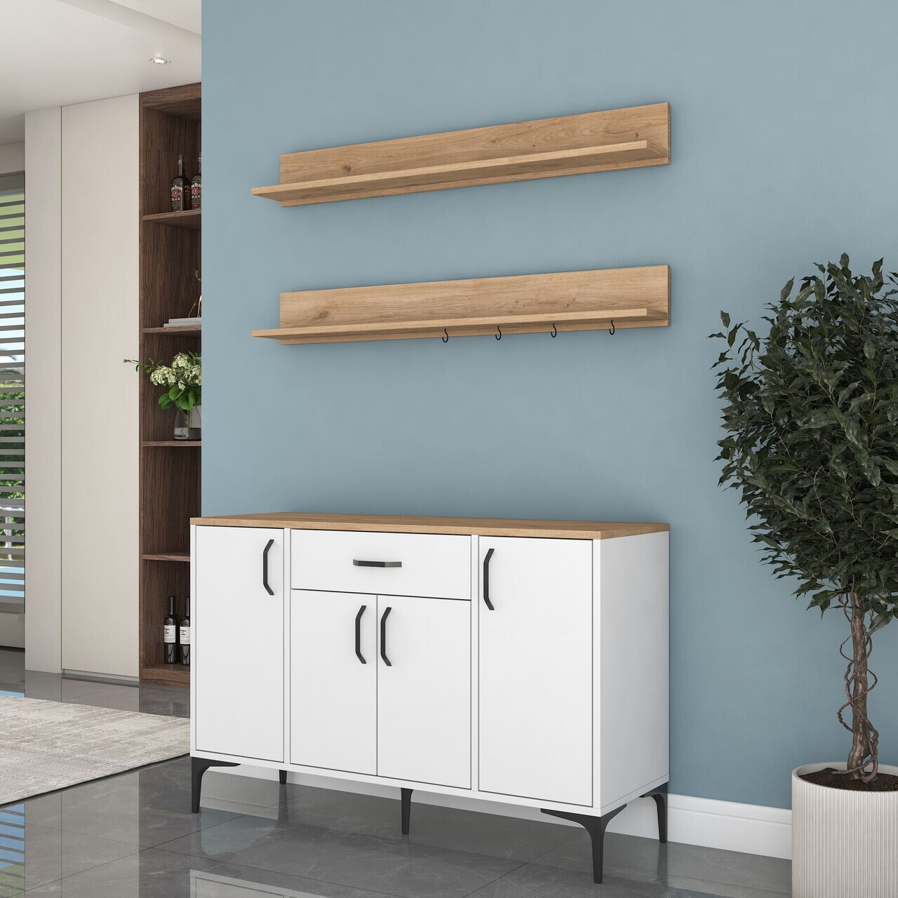 Dulap multifunctional, Hanah Home, JE233, PAL melaminat, Alb/Maro - view 3