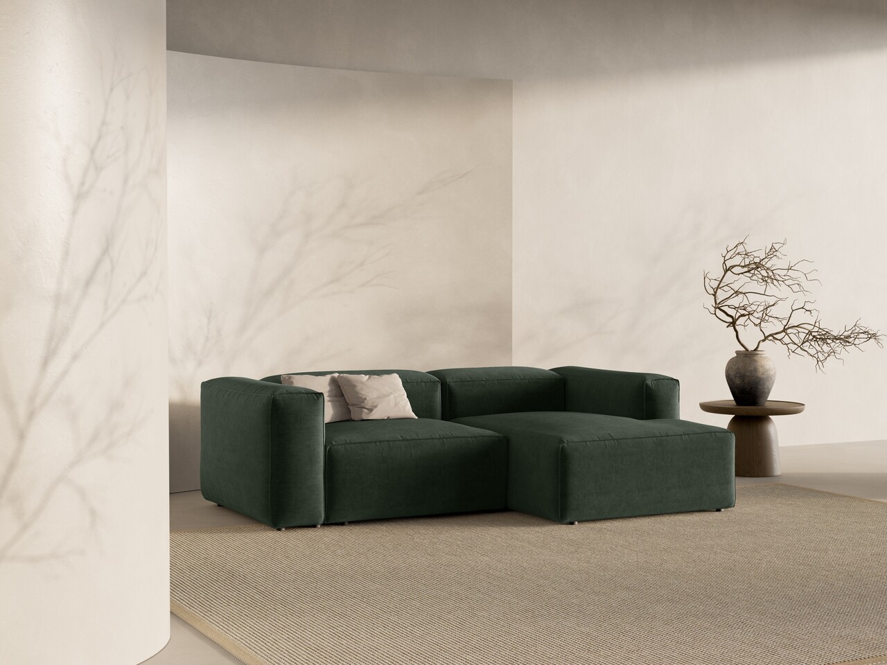 Coltar dreapta 2 locuri, Bergamo, Cosmopolitan Design, 244x152x70 cm, tesatura structurata, verde muschi - 1 | YEO