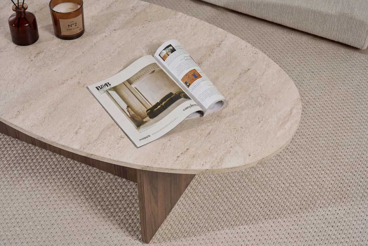 Masuta de cafea, Hanah Home, Orba, 120x40x65 cm, PAL, Travertin / Nuc Venezia — imaginea 6