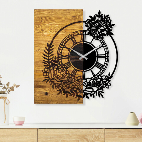 Ceas de perete, Wooden Clock 14, Lemn/metal, Dimensiune: 58 x 3 x 51 cm, Nuc / Negru mezoni.ro