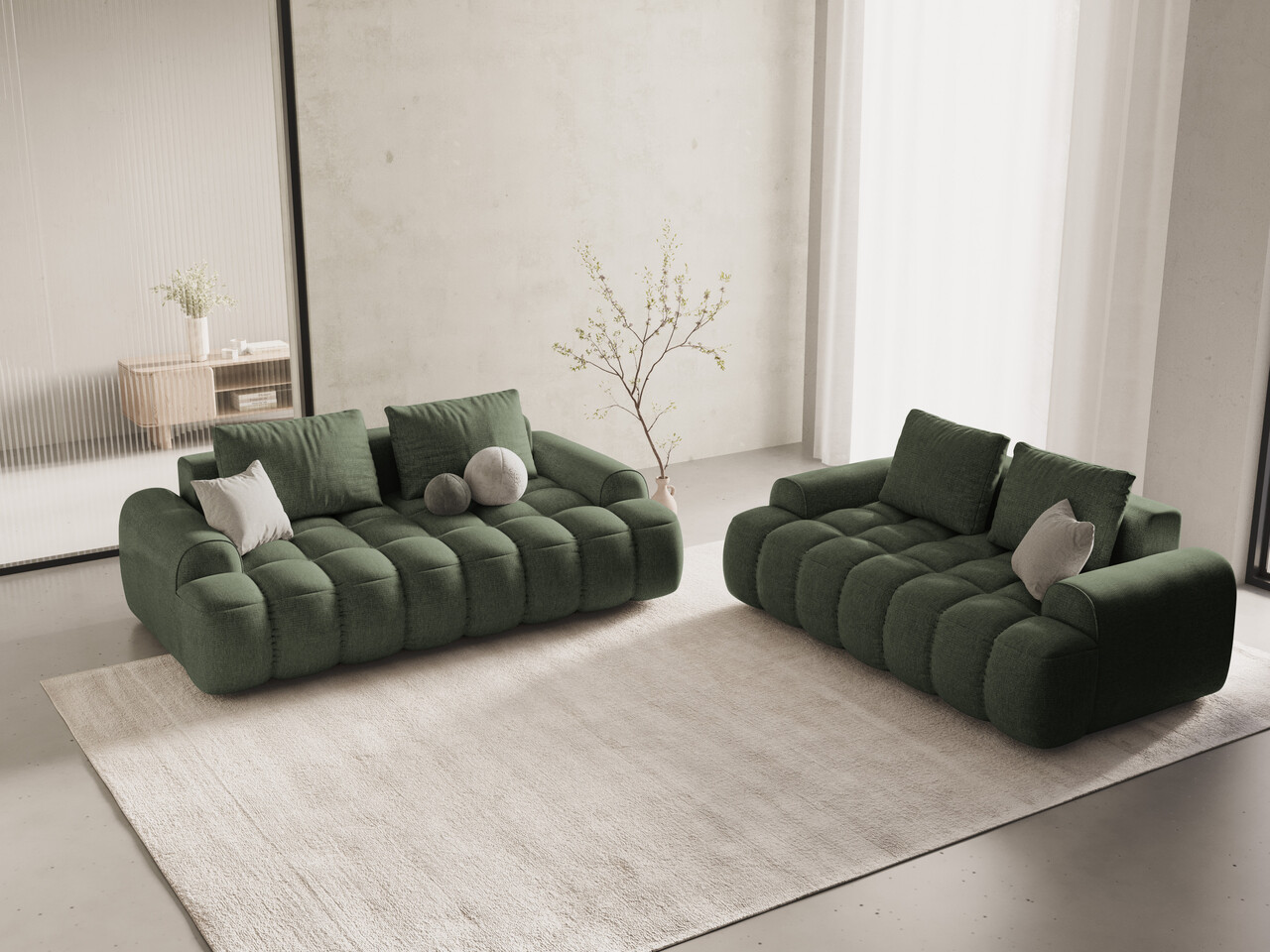 Canapea 3 locuri, Linz, Cosmopolitan Design, 200x100x84 cm, tesatura structurata, verde oliv inchis