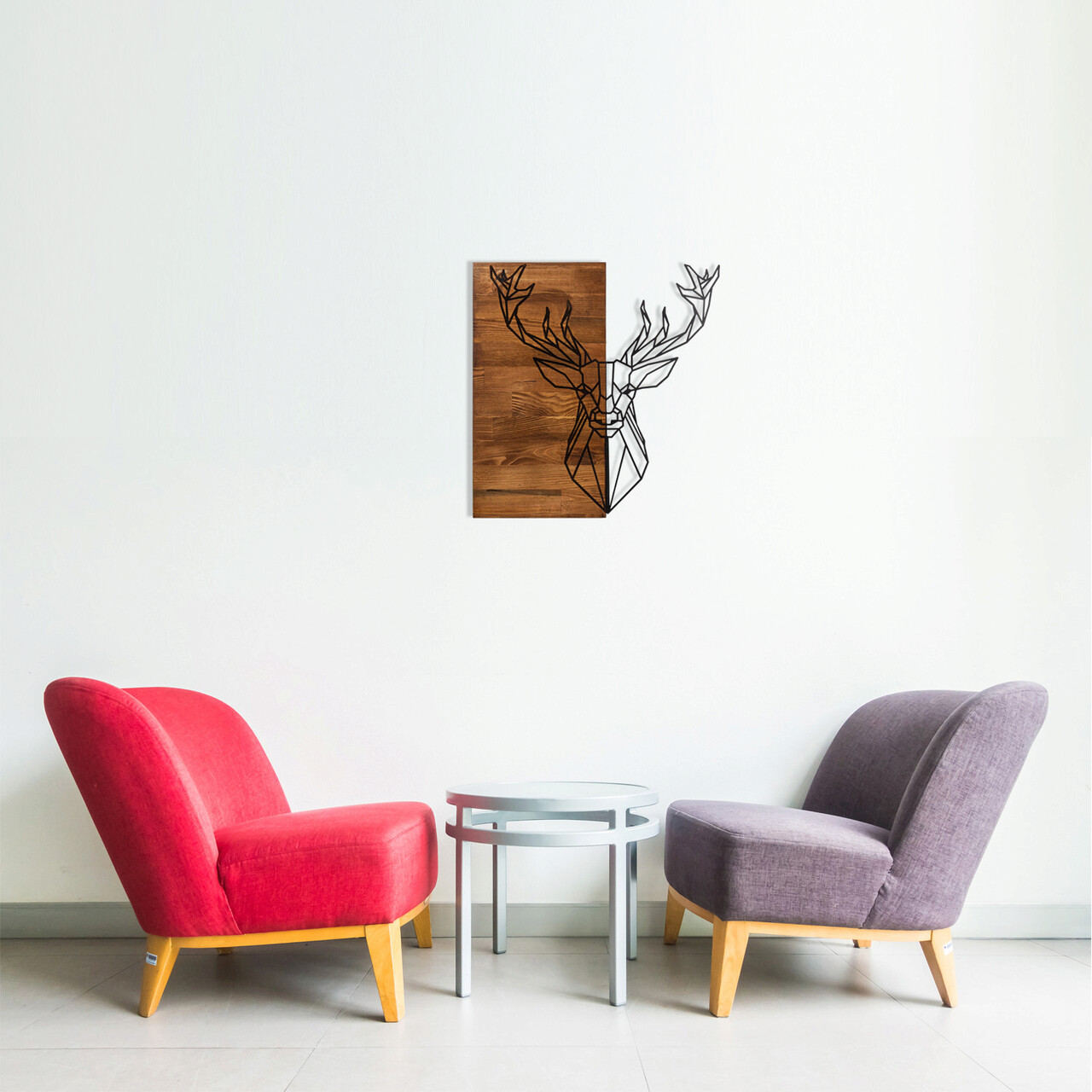 Decoratiune de perete, Deer1, lemn/metal, 56 x 58 cm, negru/maro - 1 | YEO
