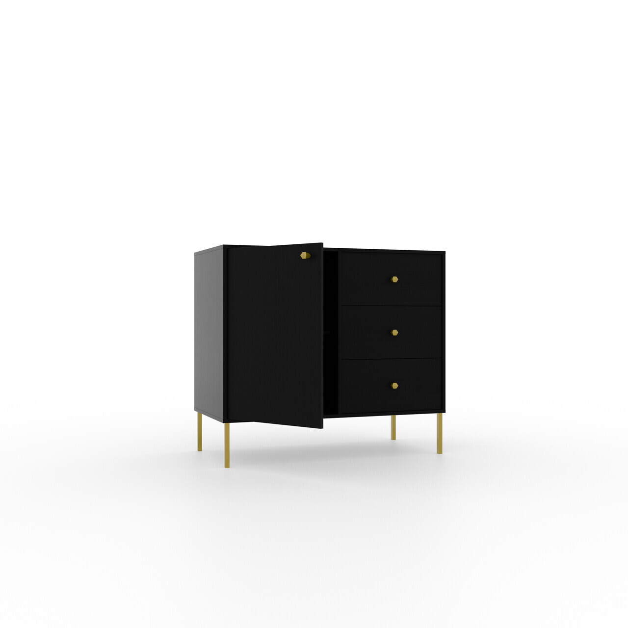 Comoda ADRK, Tili 1D 3S, 83.6x40.8x73.9 cm, PAL laminat, negru — imaginea 3