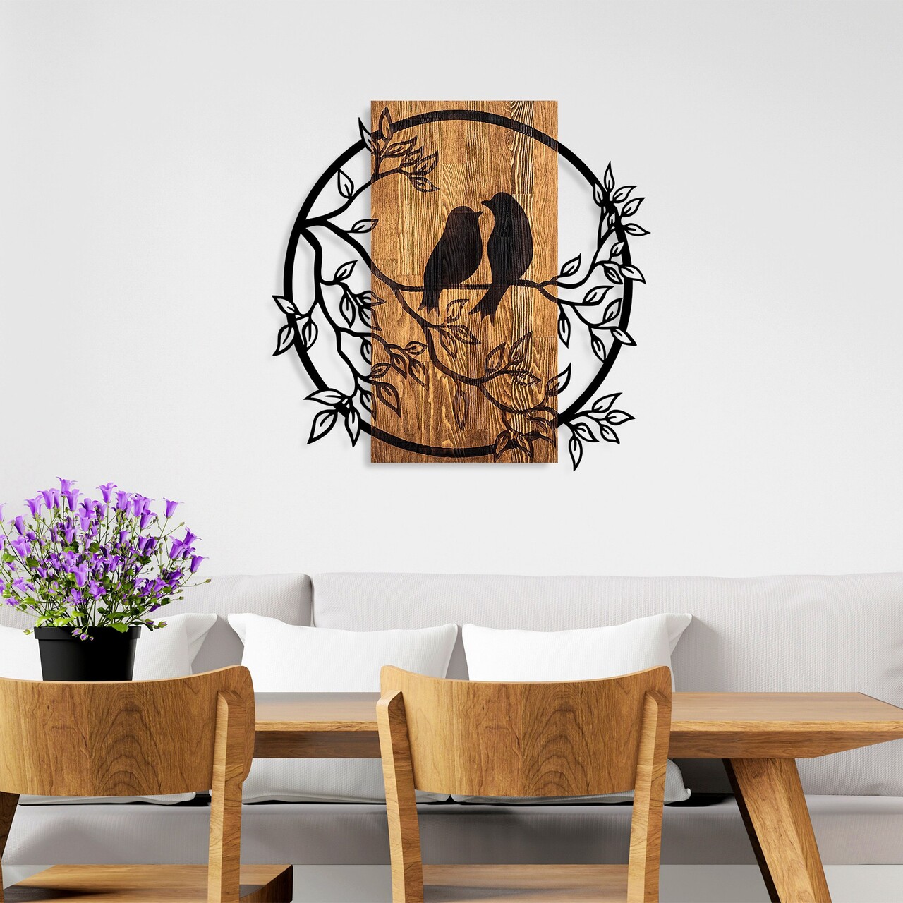 Decoratiune de perete, Couple Birds, Dimensiune: 57 x 59 cm, Nuc / Negru - view 2