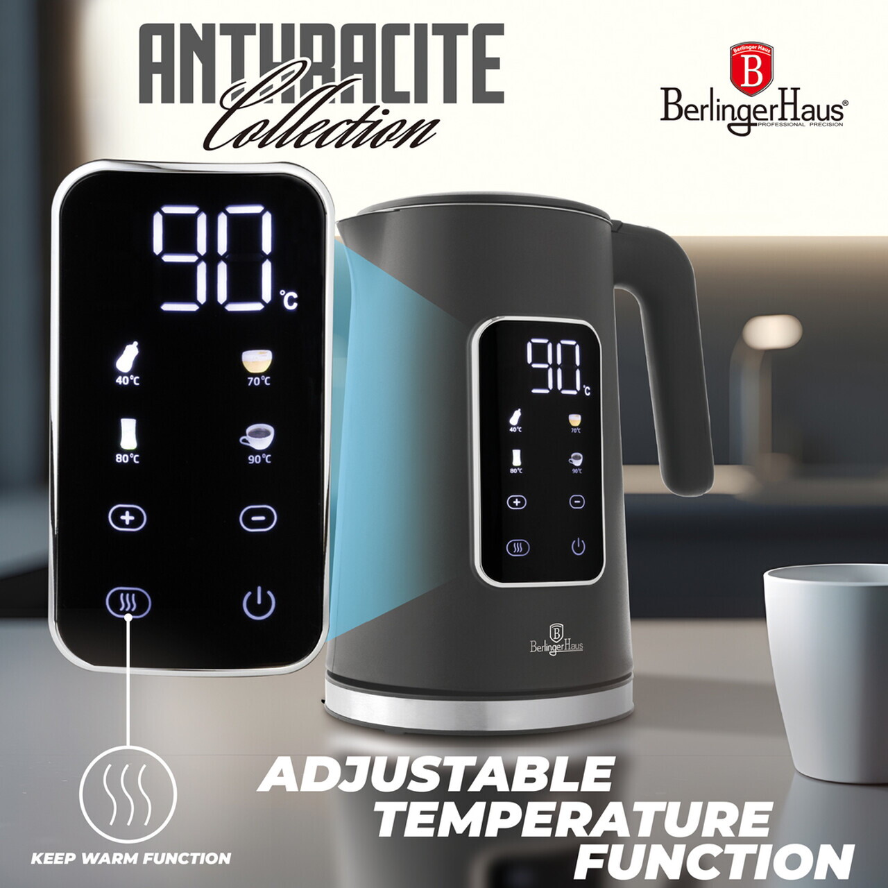 Ceainic electric digital Berlinger Haus, Anthracite, 1.7 L, plastic/inox, antracit mat - imagine 8