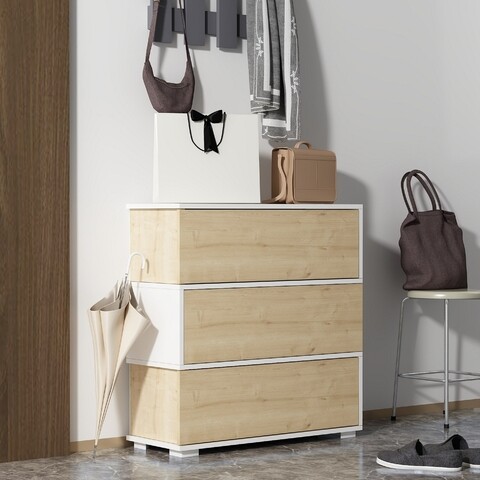 Pantofar, Olivia, Aris, 90 x 93 x 35 cm, pal melaminat, stejar/alb Aris