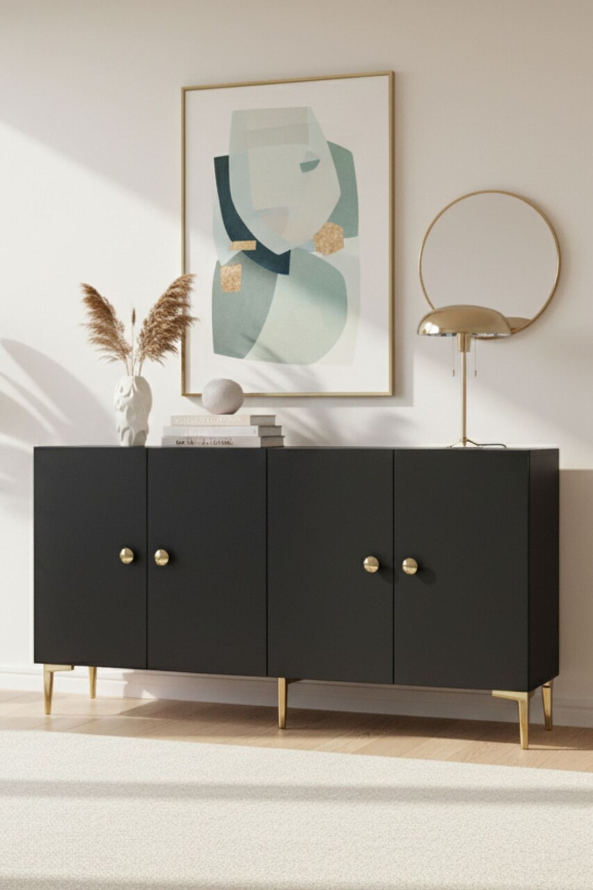 Consola, Hanah Home, Simple 150, 150x75x32 cm, Antracit / Aur - view 3