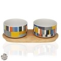 Set 2 boluri pentru aperitiv si suport Etna, Versa, portelan/bambus