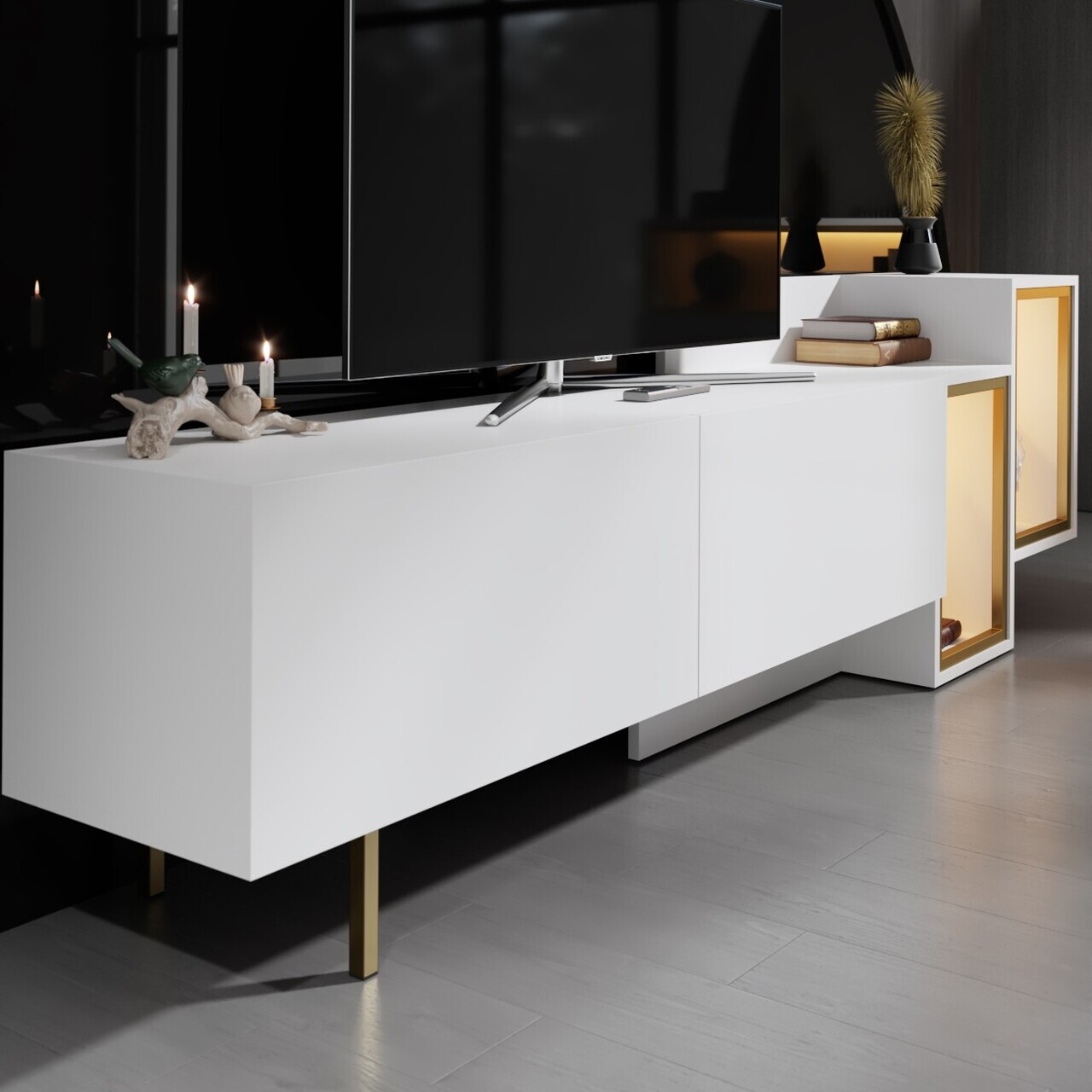 Comoda TV, Hanah Home, Tenon, Alb/Auriu — imaginea 5