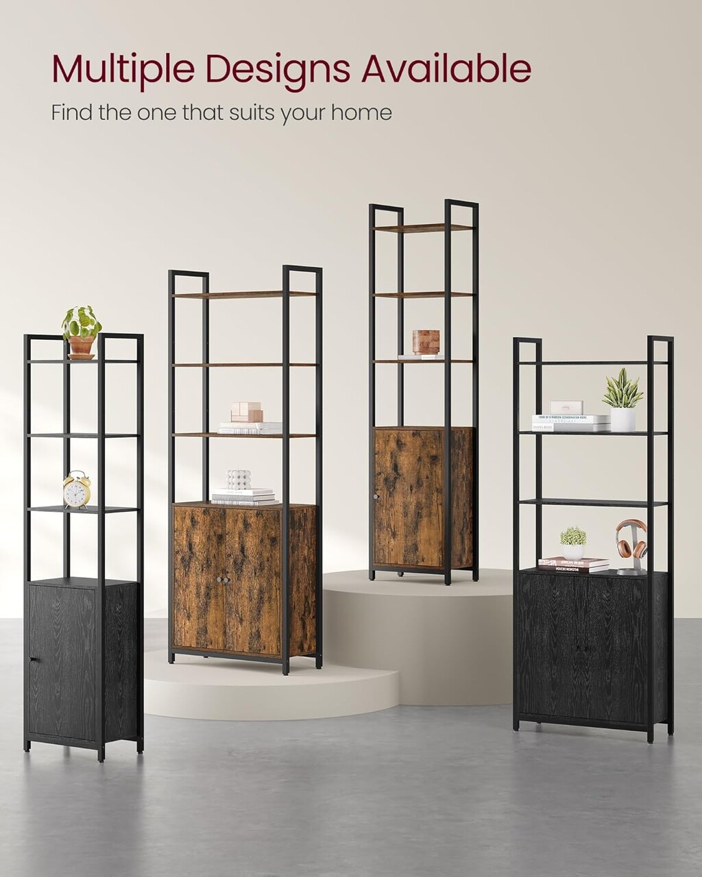 Corp biblioteca cu 6 rafturi, Vasagle, 60x24x159.5 cm, PAL/otel, maro rustic - 2 | YEO