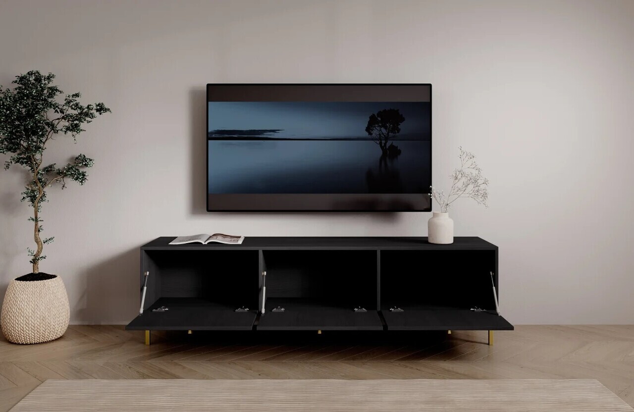 Comoda TV ADRK, Tili 3D, 180x40.8x50 cm, PAL laminat, negru — imaginea 6