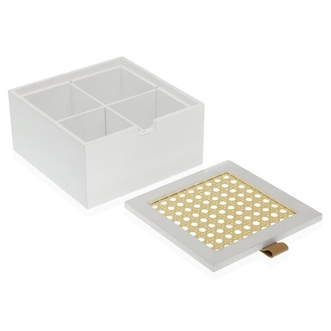 Cutie de bijuterii rattan, versa, 16 x 16 x 8 cm, lemn, alb