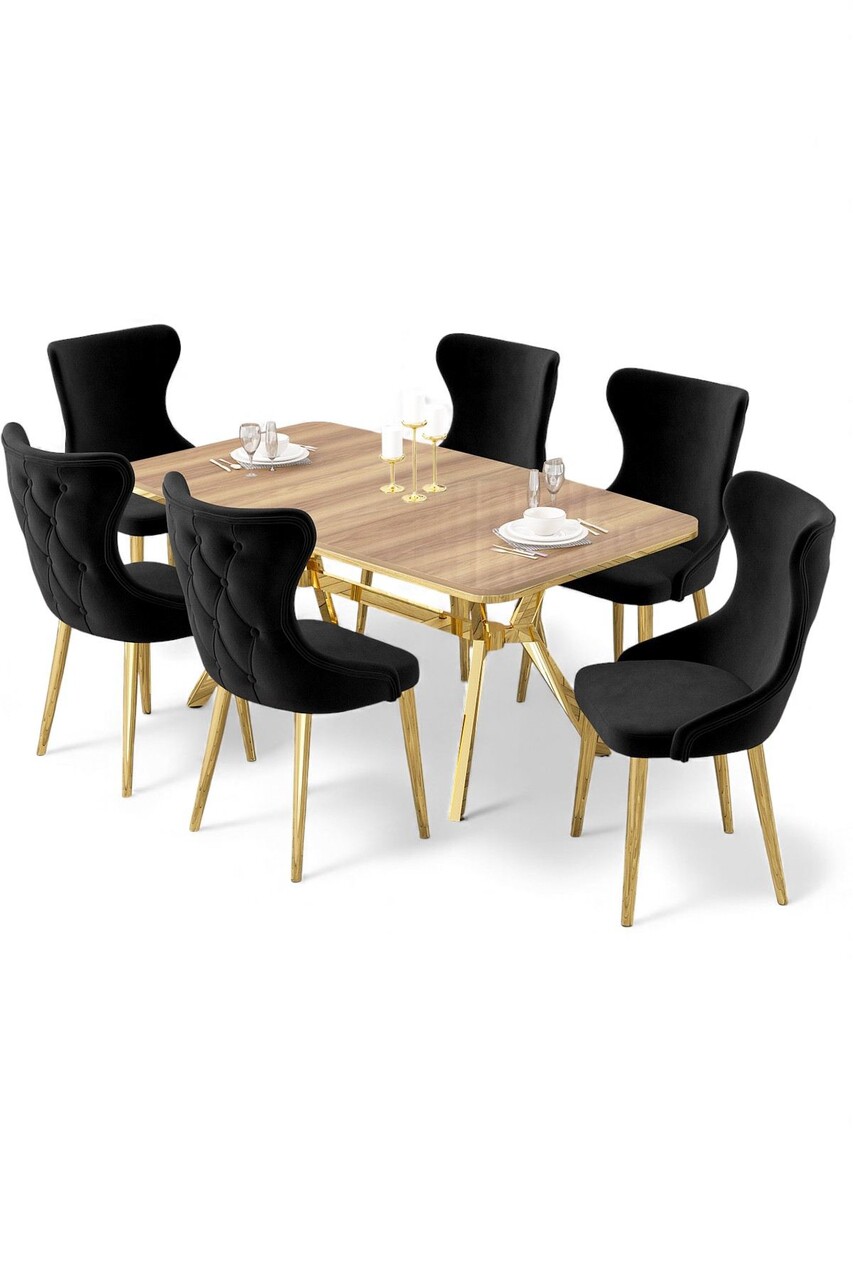 Set masa extensibila si scaune, Hanah Home, Esla, Stejar / Auriu / Negru - view 2