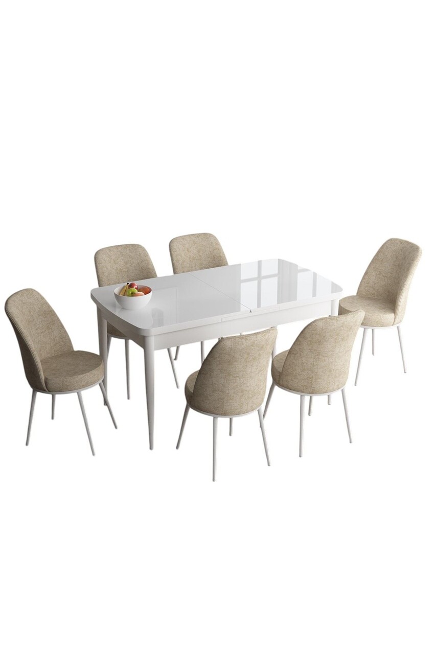 Set masa extensibila si scaune, Hanah Home, Han, Alb / Crem - view 2