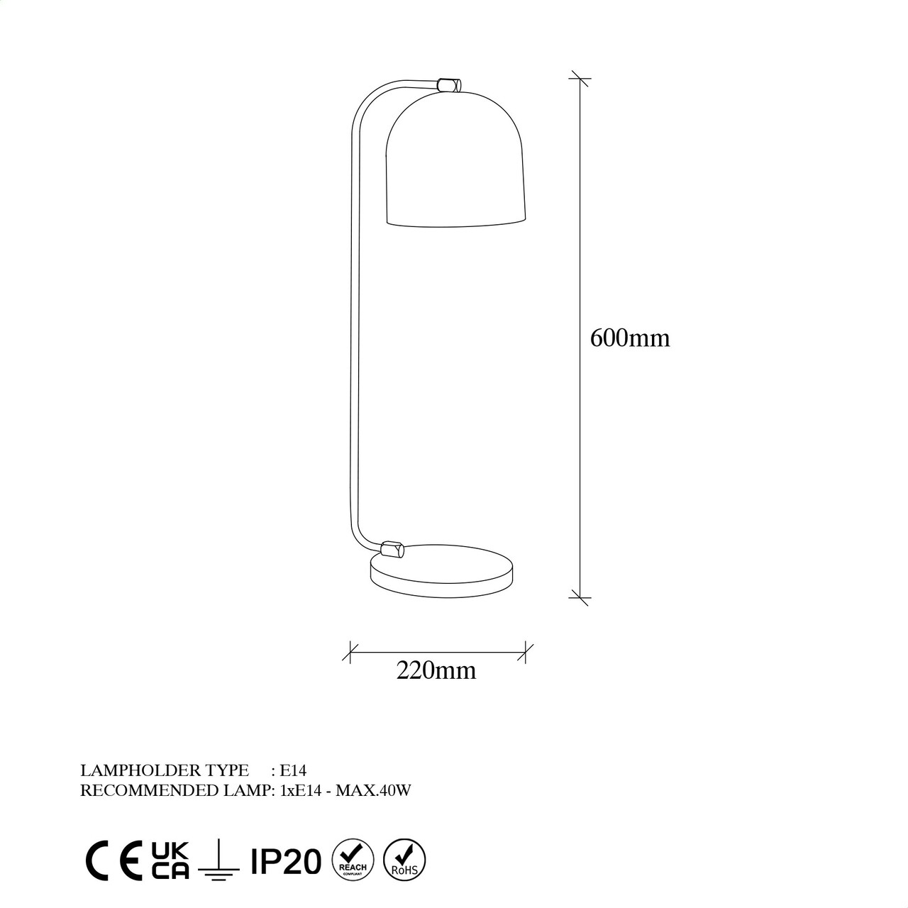 Lampa de masa, Epika - 12246, Fulgor, 17 x 22 x 60 cm, 1 x E14, 40W, auriu/negru