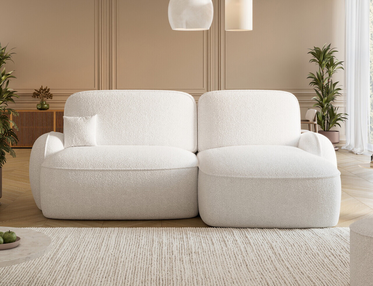 Coltar extensibil dreapta 3 locuri ELTAP, Tesalia, 240x150x93 cm, lemn/tesatura boucle, alb — imaginea 2