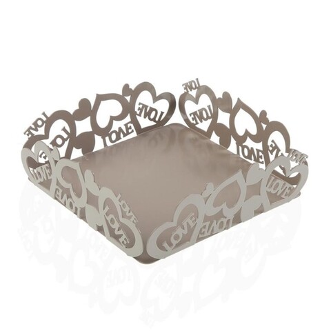 Suport pentru servetele Cozy Hearts, Versa, 16.5 x 16.5 x 5.5 cm, metal, gri